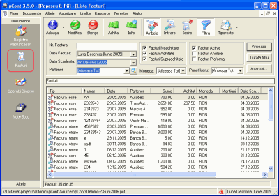pCont - Program de contabilitate in partida simpla - Lista Facturi